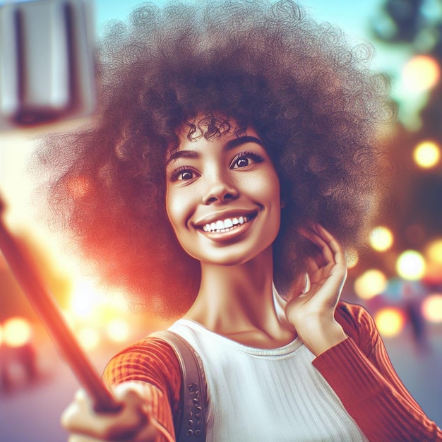 PSD portrait of a beautiful young black female smiling laughing face with an trendy afro look teeth