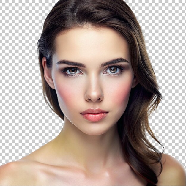 PSD portrait of beautiful young brunette woman transparent background