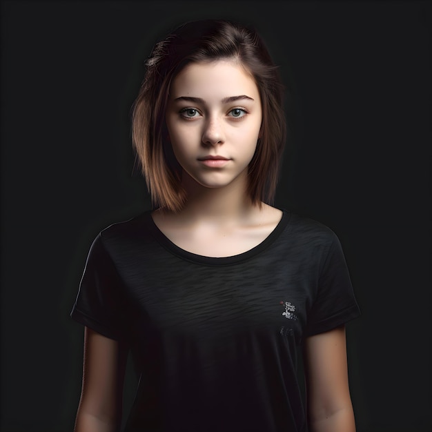 PSD portrait of a beautiful young girl in a black t shirt