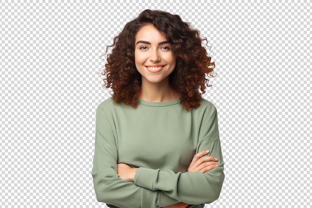 PSD portrait of a beautiful young woman smiling isolated on a transparent background