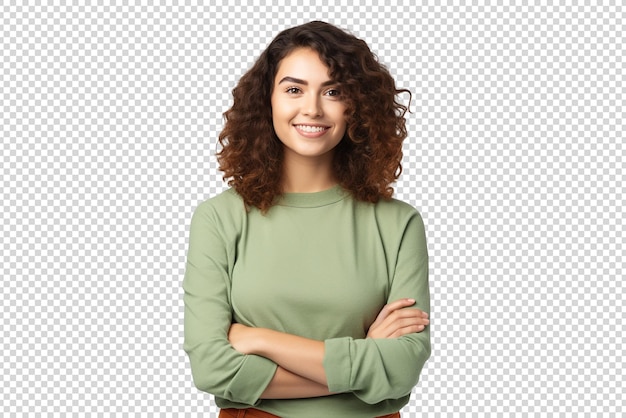 PSD portrait of a beautiful young woman smiling isolated on a transparent background