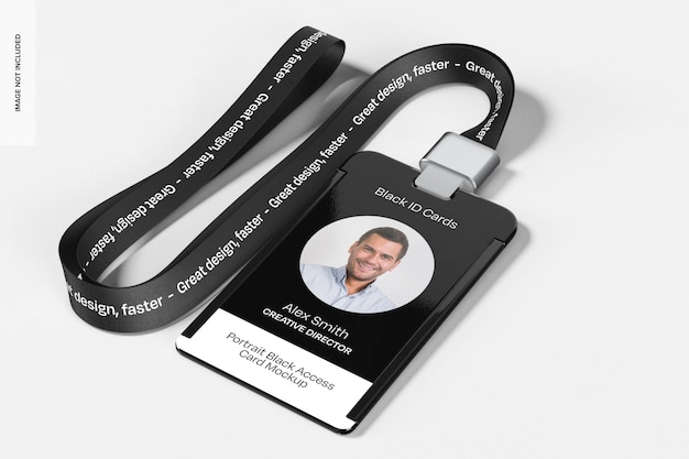 PSD portrait black access card mockup perspettiva