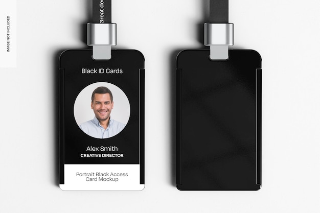 PSD portrait black access cards mockup