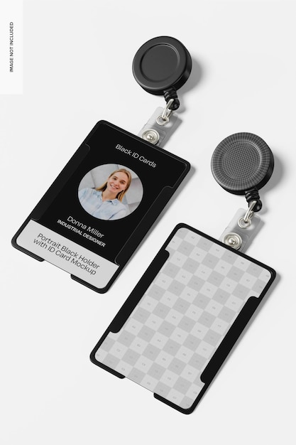 PSD portrait black holders with id card mockup perspective