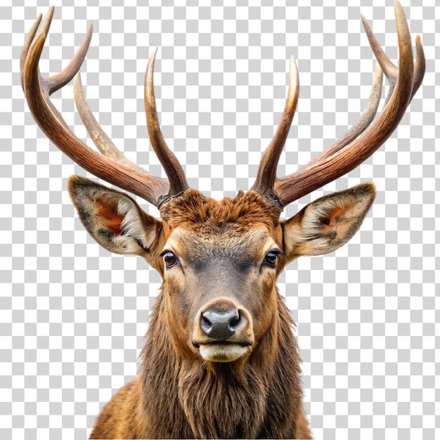 PSD portrait of brown elk with horn isolated on transparent background