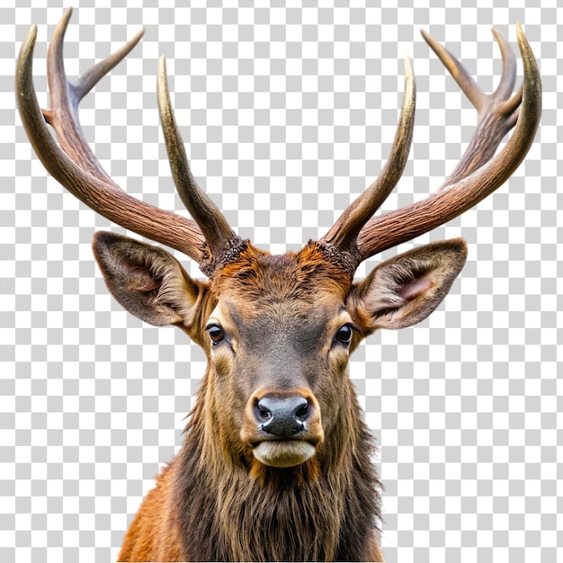 PSD portrait of brown elk with horn isolated on transparent background