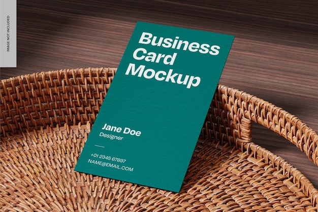 Portrait Business Card on Organic Tray Mockup Leaned