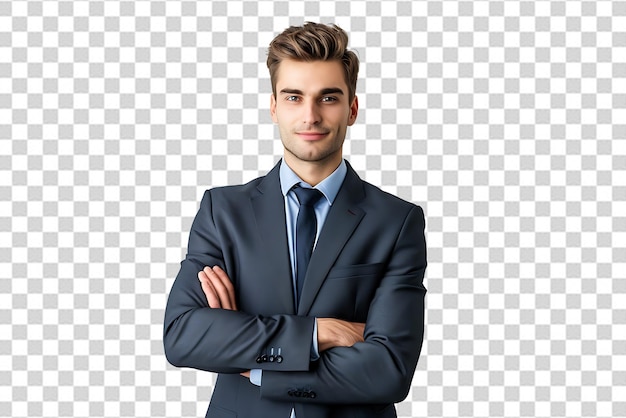 PSD portrait of businessman arm crossed on isolated background