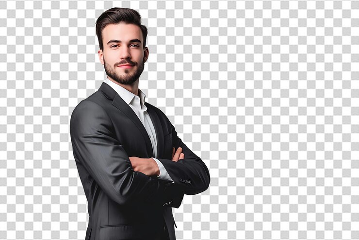 PSD portrait of businessman arm crossed on isolated background