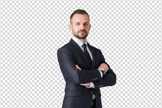 PSD portrait of businessman arm crossed on white isolated background