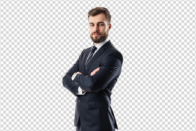 Ritratto di un uomo d'affari con il braccio incrociato su uno sfondo bianco isolato