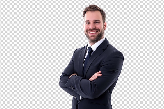 Ritratto di un uomo d'affari con il braccio incrociato su uno sfondo bianco isolato