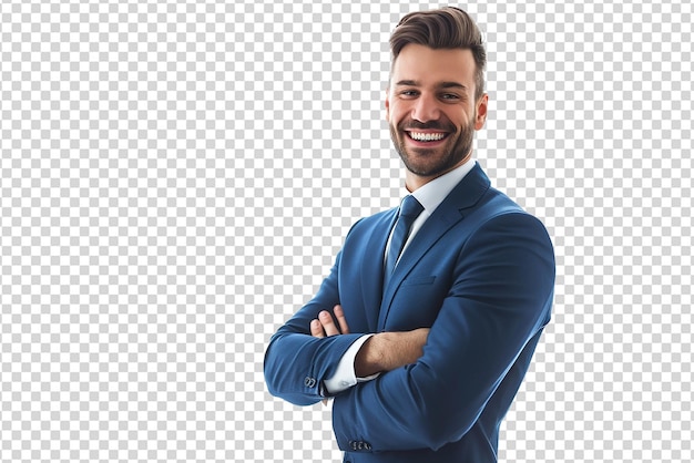 PSD portrait of businessman arm crossed on white isolated background