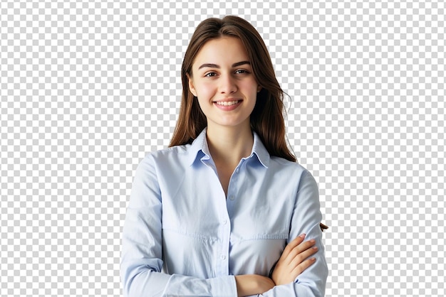 PSD portrait of businesswoman with crossed arms on white isolated background