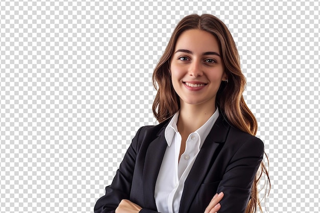 PSD portrait of businesswoman with crossed arms on white isolated background