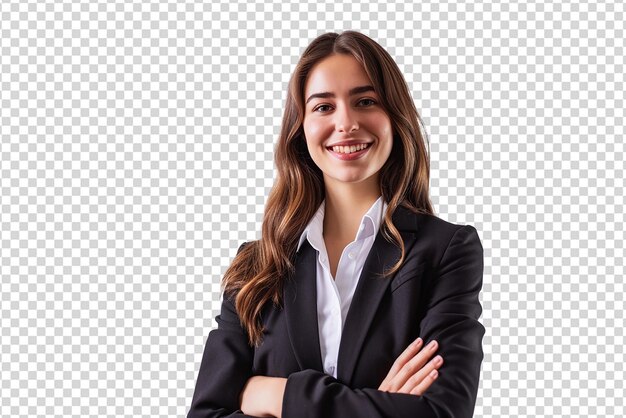 PSD portrait of businesswoman with crossed arms on white isolated background