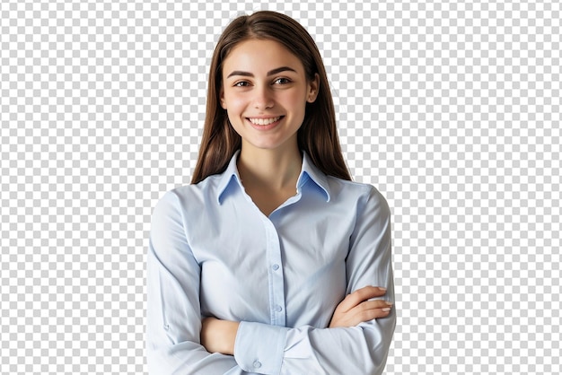 PSD portrait of businesswoman with crossed arms on white isolated background