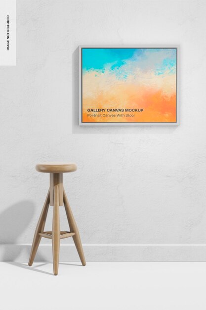 Portrait canvas with stool mockup on wall