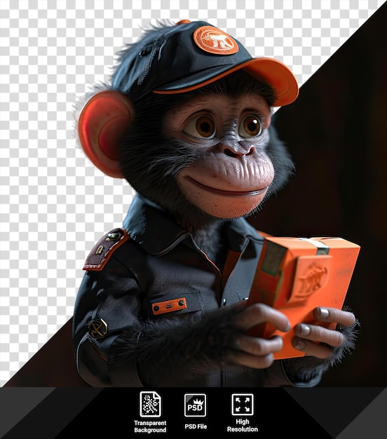 PSD portrait cartoon of driver apes monkey holding a box