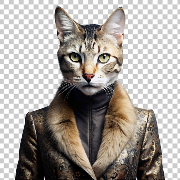 Portrait of cat dressed in suit with red tie on isolated background