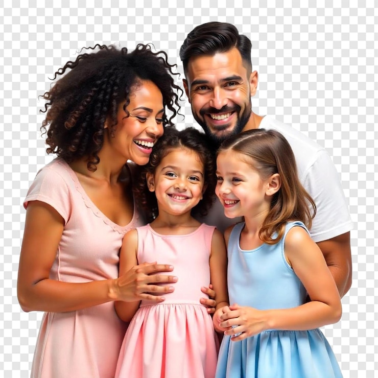 PSD portrait of a cheerful family isolated on transparent background