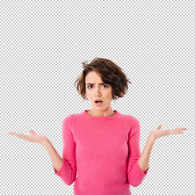 portrait of a confused young girl shrugging shoulders