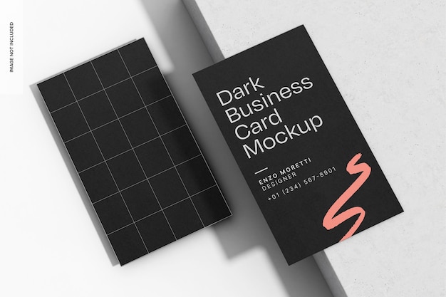 PSD portrait dark business cards mockup left view