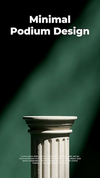 PSD in portrait dark green color wall 3d render scene mockup white ceramic textured podium