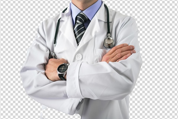 portrait of a doctor in lab coat with stethoscope on white isolated background