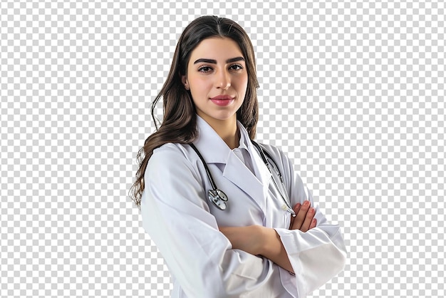PSD ritratto di una donna dottore su uno sfondo bianco isolato