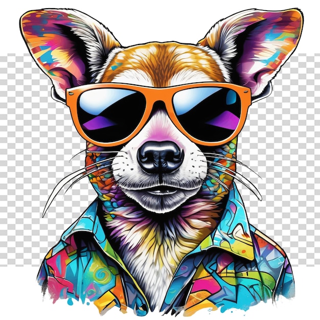 PSD ritratto di un cane con occhiali da sole illustrazione di animali hipster