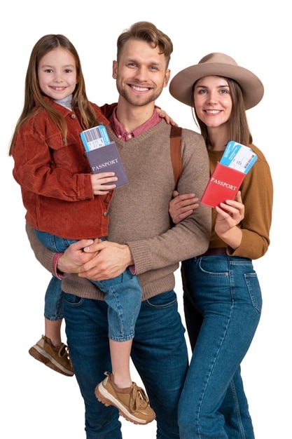 portrait of family with daughter preparing to go on a trip