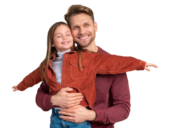 Portrait of father and daughter before traveling