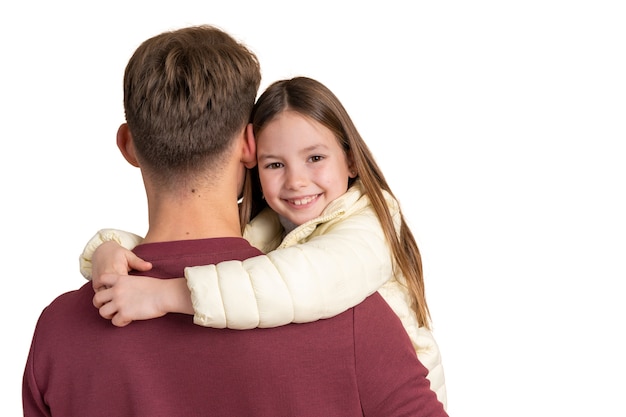 PSD portrait of father holding daughter in his arms