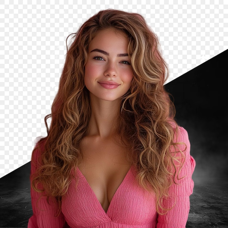 PSD a portrait of a girl with curly hair and a pink top