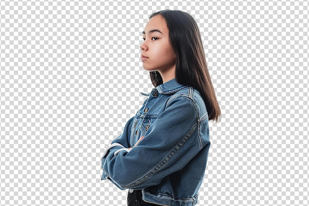 portrait of a girl with side pose on white isolated background