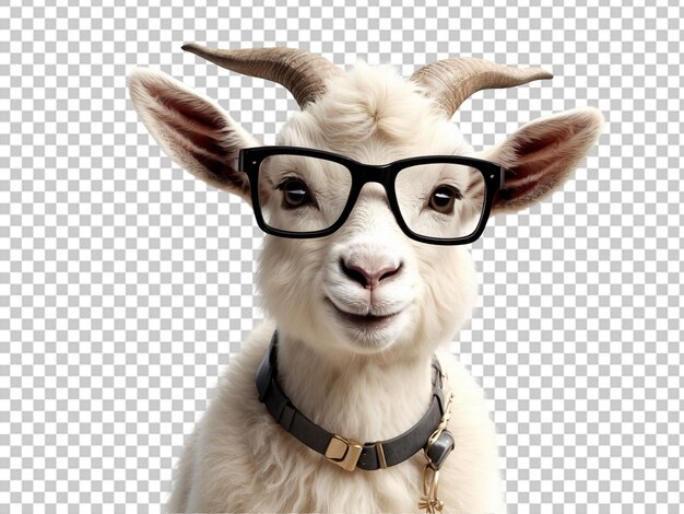 PSD portrait of a goat with glasses isolated on transparent background