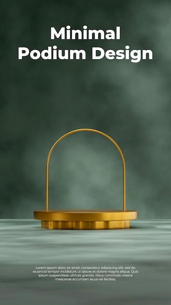 In verticale arco d'oro e parete texture verde immagine di rendering 3d mockup spazio podio pilastro d'oro