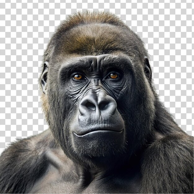 Portrait of gorilla isolated on transparent background