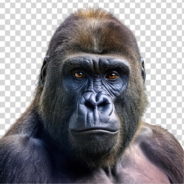 Portrait of gorilla isolated on transparent background