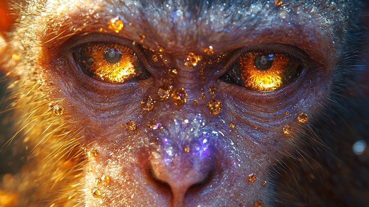 PSD a portrait of a gorilla with orange eyes and black eyes