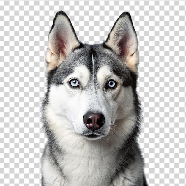 PSD portrait gray husky dog isolated on transparent background