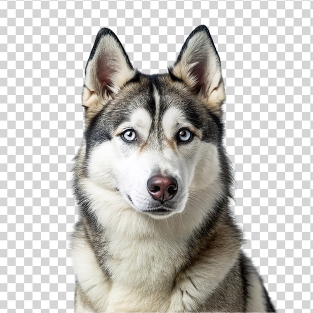 透明な背景に隔離された灰色のハスキー犬の肖像画