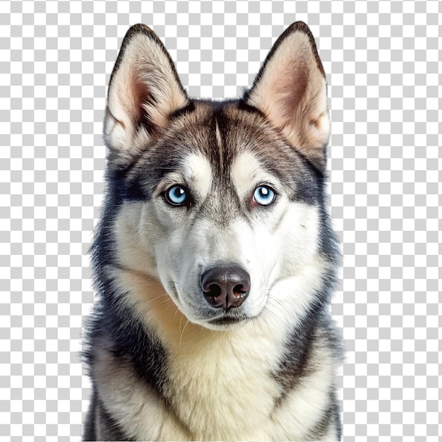 透明な背景に隔離された灰色のハスキー犬の肖像画