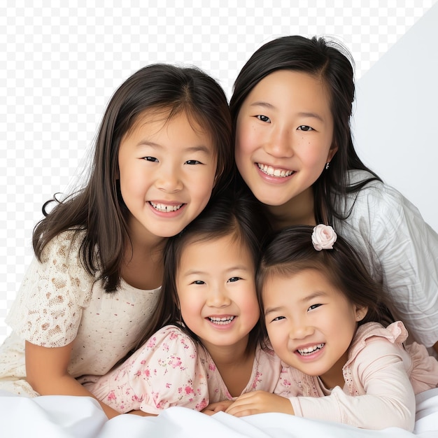 PSD portrait of a happy family of a three girls on white