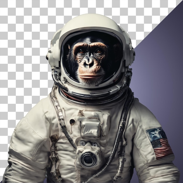 Portrait of Humanoid Anthropomorphic Chimpanzee Wearing Astronaut Suit Isolated Transparent