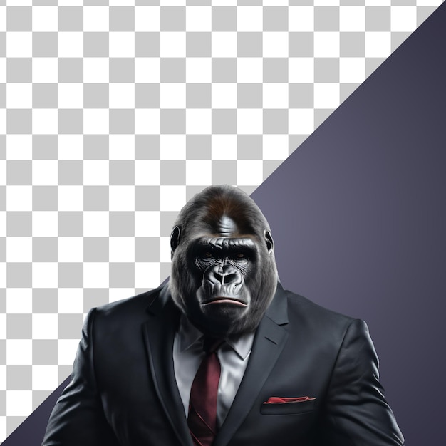 PSD portrait of humanoid anthropomorphic gorilla wearing businessman suit isolated transparent