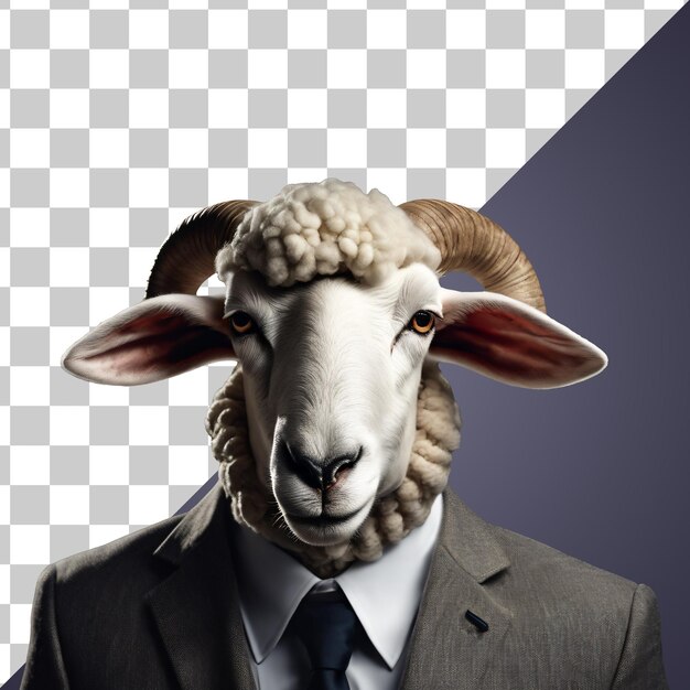 Portrait of Humanoid Anthropomorphic Sheep Wearing Businessman Suit Isolated Transparent