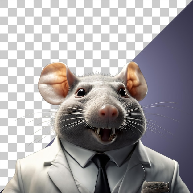 PSD portrait of humanoid greedy fat white rat wearing white business suit with evil smirk transparent