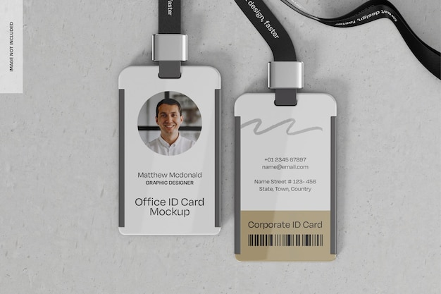 PSD portrait id cards mockup top view